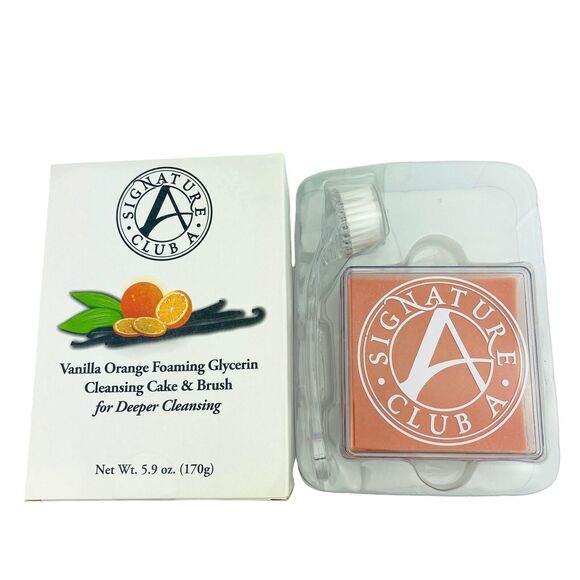 Signature Club A Vanilla Orange Foaming Glycerin Cleansing Cake & Brush 5.9 oz - Picture 1 of 9